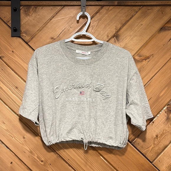 🆕 SUPRE Grey Short Sleeve Tee Casual Crop - Picture 1 of 5